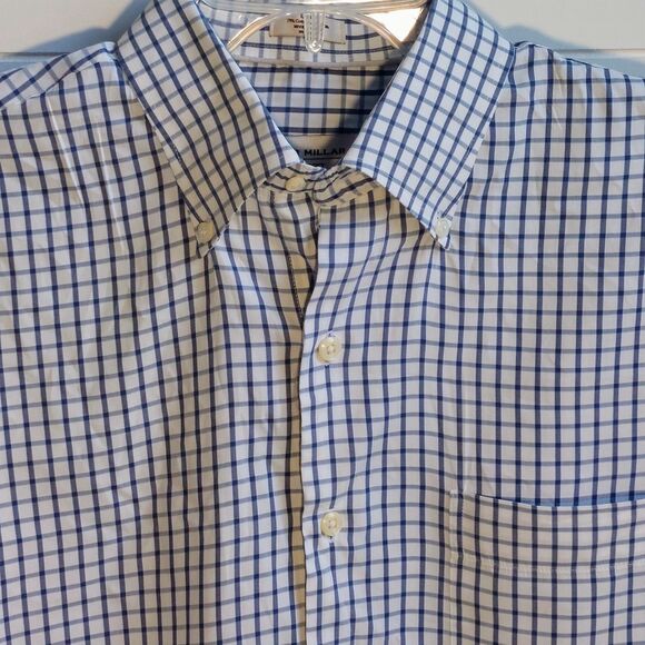 Peter Millar Crown Soft Men's Large Button Down Silk Blend Shirt Blue Checkered - Picture 3 of 10